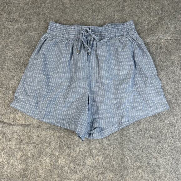 Hester & Orchard Linen Shorts Womens Small Blue Striped Lightweight - Picture 1 of 8